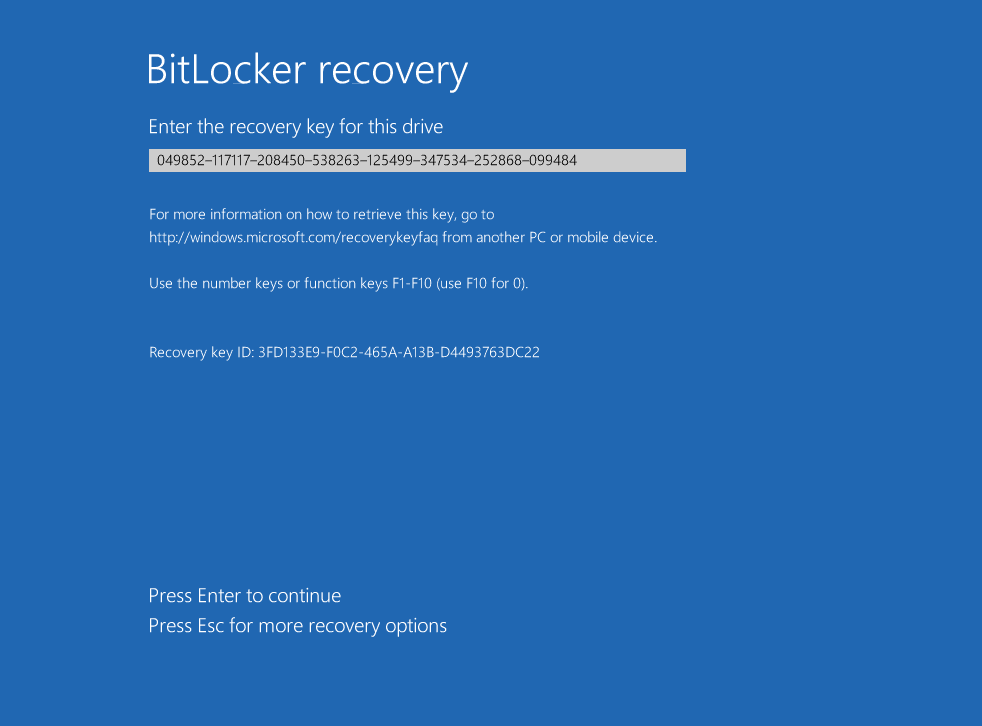 官机开机时输入 BitLocker 恢复密钥